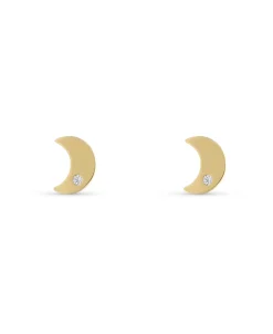 Pendientes Infantiles Luna con Circonita en Oro Amarillo