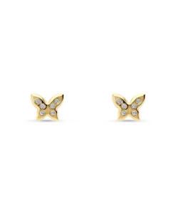 Pendientes Infantiles Mariposa con Circonitas en Oro Amarillo