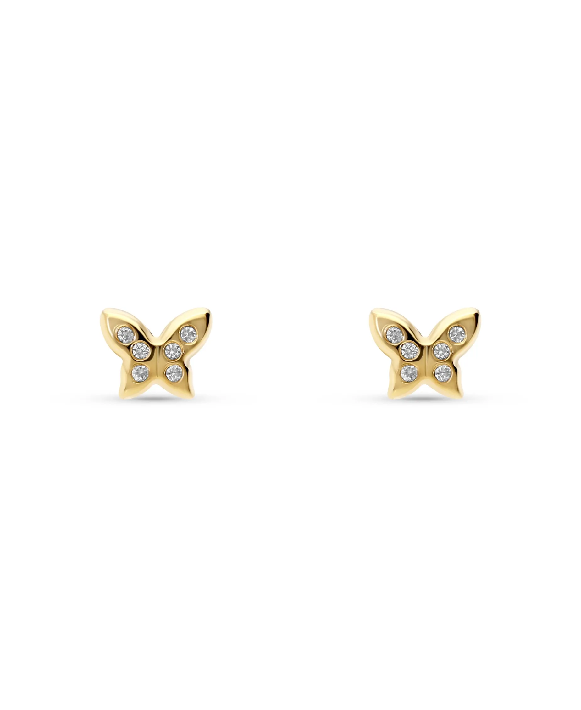 Pendientes Infantiles Mariposa con Circonitas en Oro Amarillo