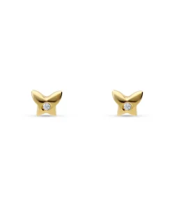 Pendientes Infantiles Mariposa con Circonitas en Oro Amarillo