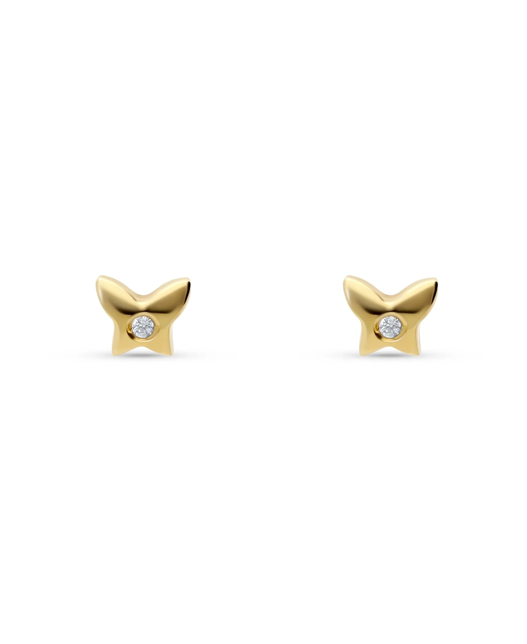 Pendientes Infantiles Mariposa con Circonitas en Oro Amarillo