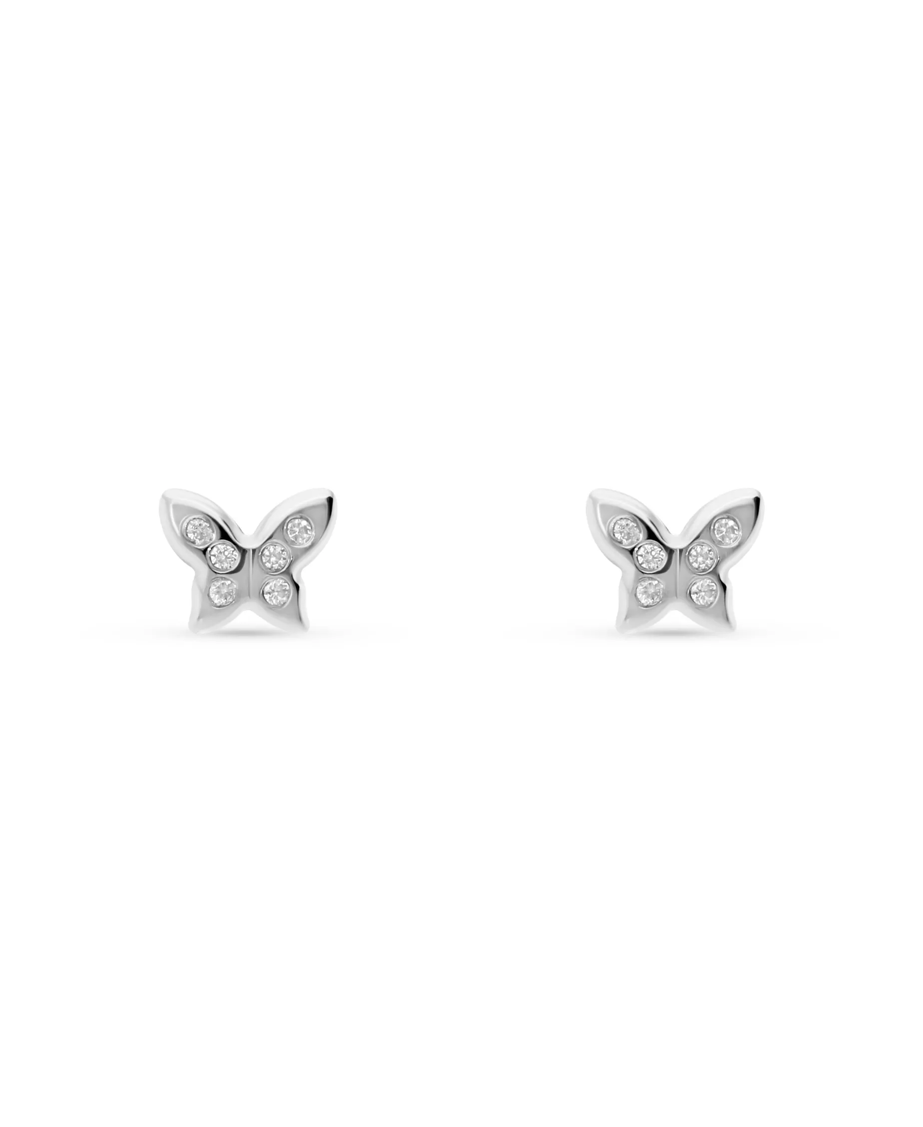 Pendientes Infantiles Mariposa con Circonitas en Oro Blanco