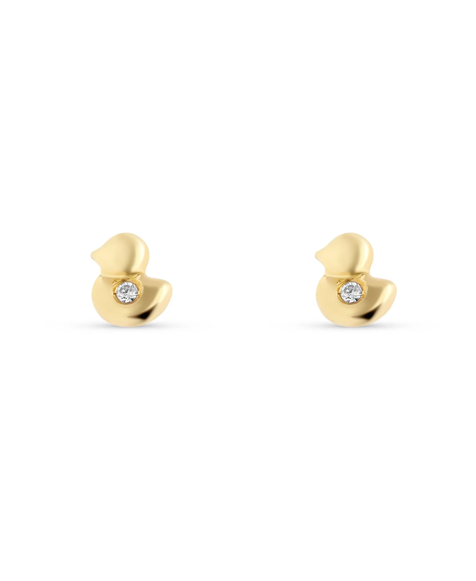 Pendientes Infantiles Pato con Circonita en Oro Amarillo