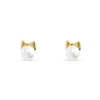 Pendientes Infantiles Perla con Lazo en Oro Amarillo