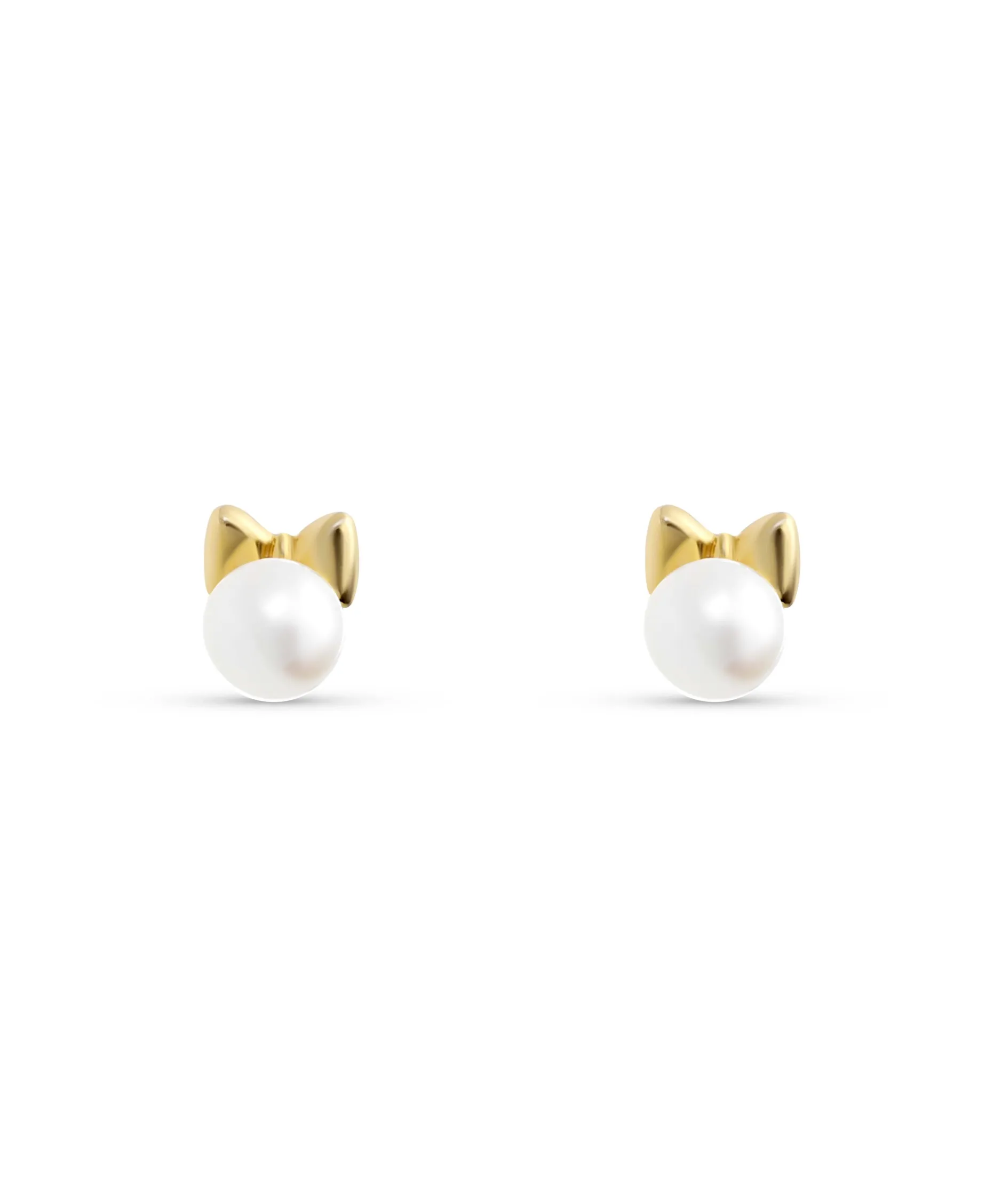 Pendientes Infantiles Perla con Lazo en Oro Amarillo