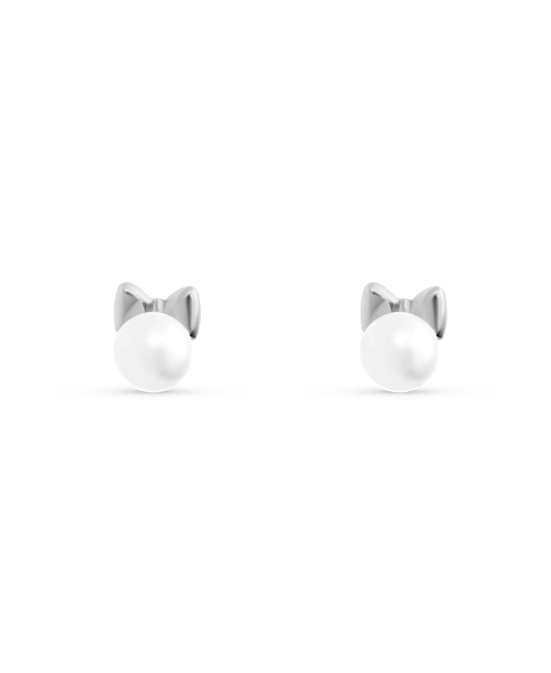 Pendientes Infantiles Perla con Lazo en Oro Blanco