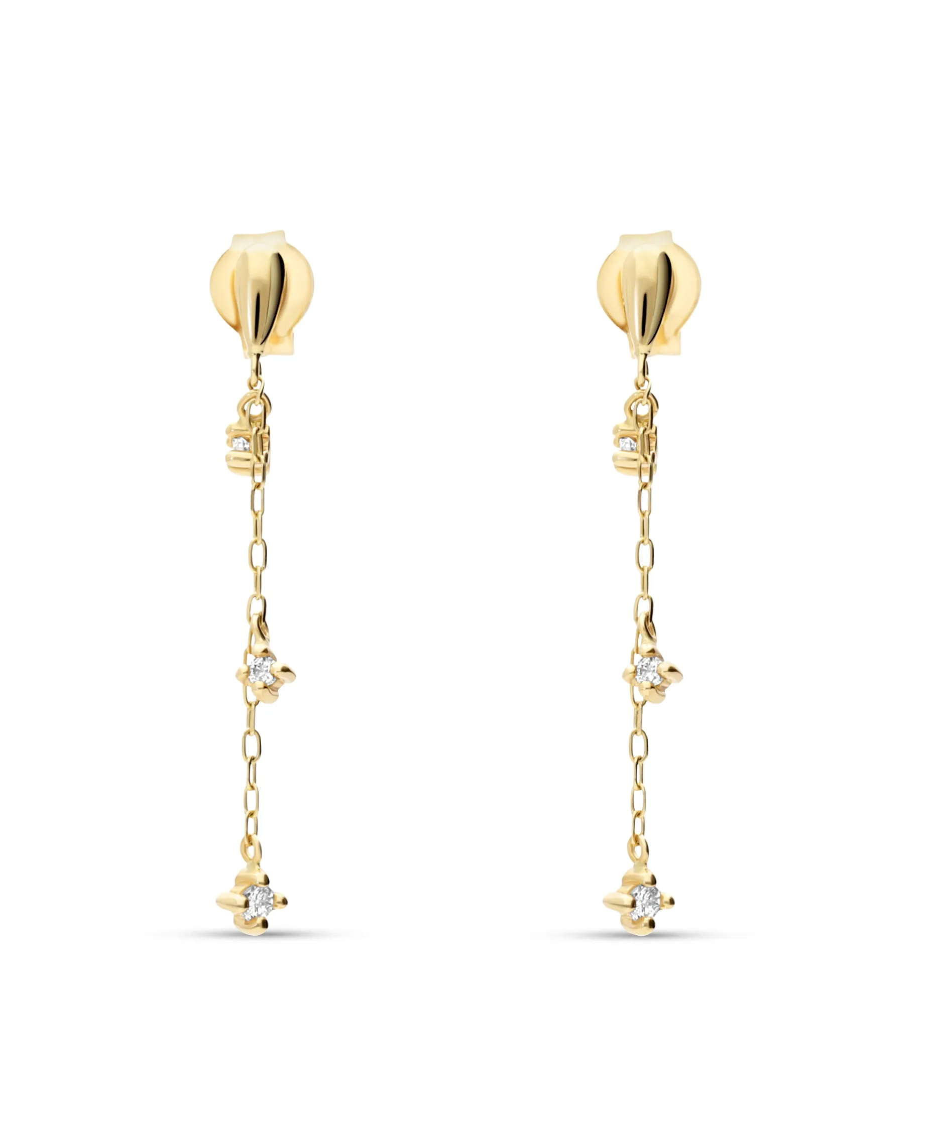 Pendientes Largos Cadena con Diamantes en Oro Amarillo