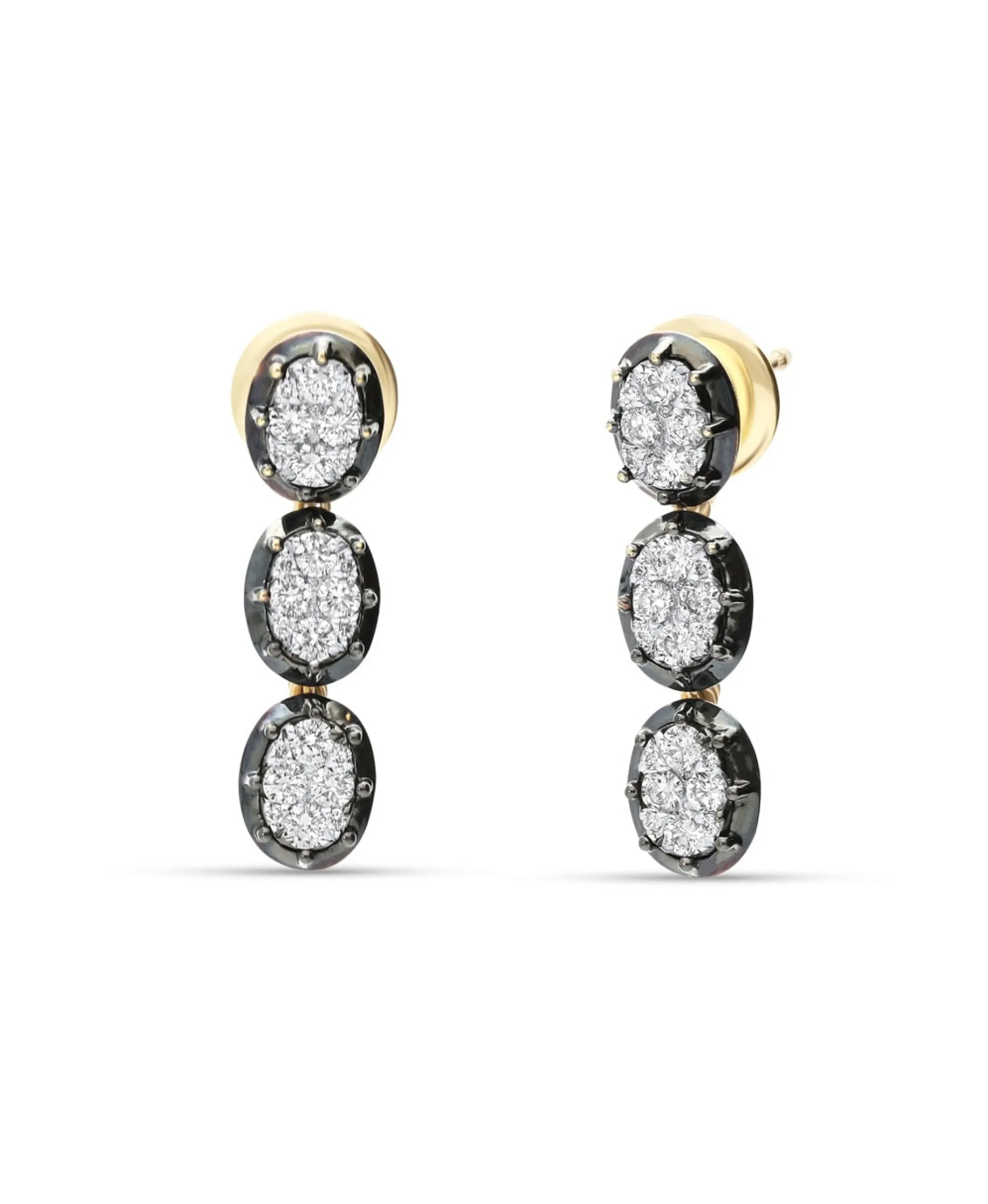 Pendientes Largos con Diamantes Talla Brillante 1,08 cts y Rodio Negro en Oro Amarillo