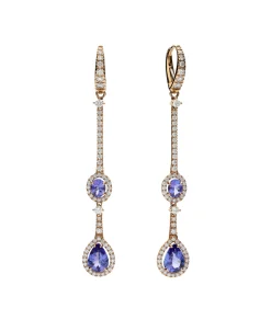 Pendientes Largos con Diamantes y Tanzanitas 2,80 cts en Oro Rosa