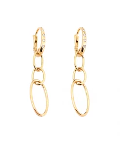 Pendientes Largos de Aro con Diamantes en Oro Amarillo
