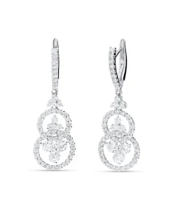 Pendientes Largos de Círculos y Rosetas con Diamantes 1,86 cts en Oro Blanco