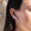Pendientes Largos Florales con Diamantes 2 cts en Oro Blanco