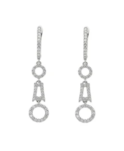 Pendientes Largos Geométricos con Pavé de Diamantes 0,53 cts en Oro Blanco