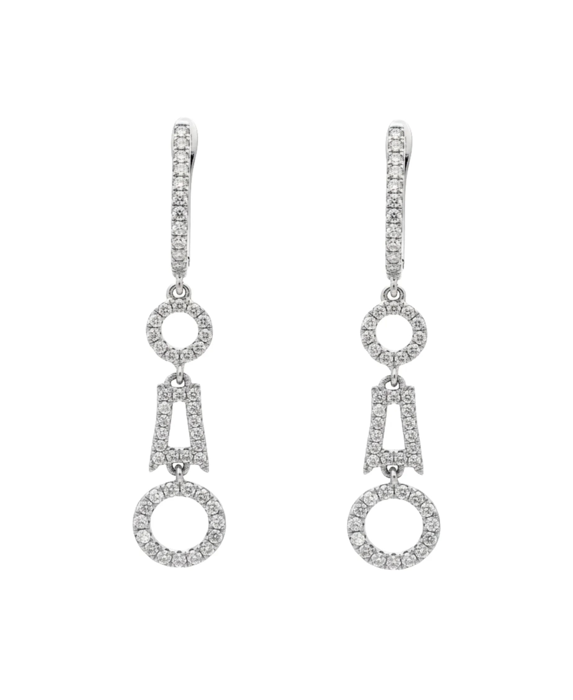 Pendientes Largos Geométricos con Pavé de Diamantes 0,53 cts en Oro Blanco