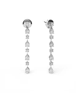 Pendientes Largos Riviére con Diamantes Multitalla 2,22 cts en Oro Blanco