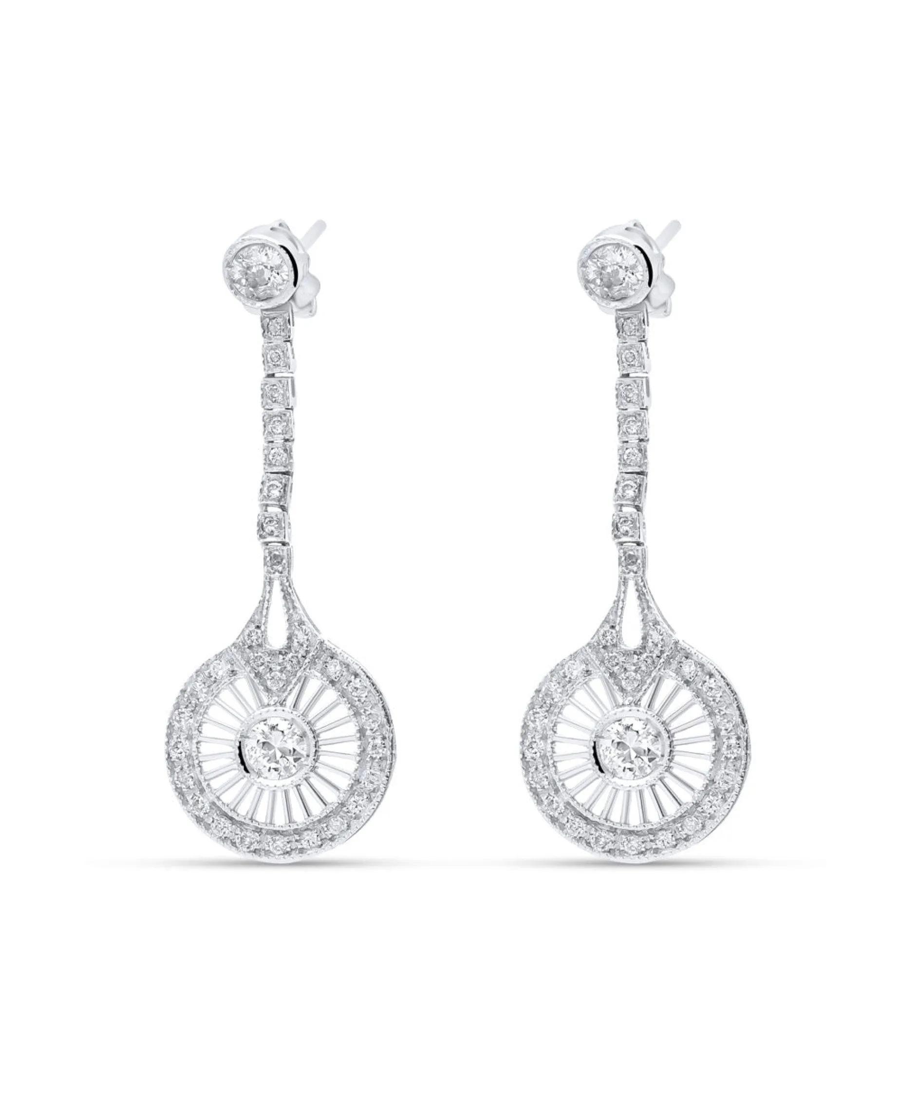 Pendientes Largos Vintage con Diamantes en Platino
