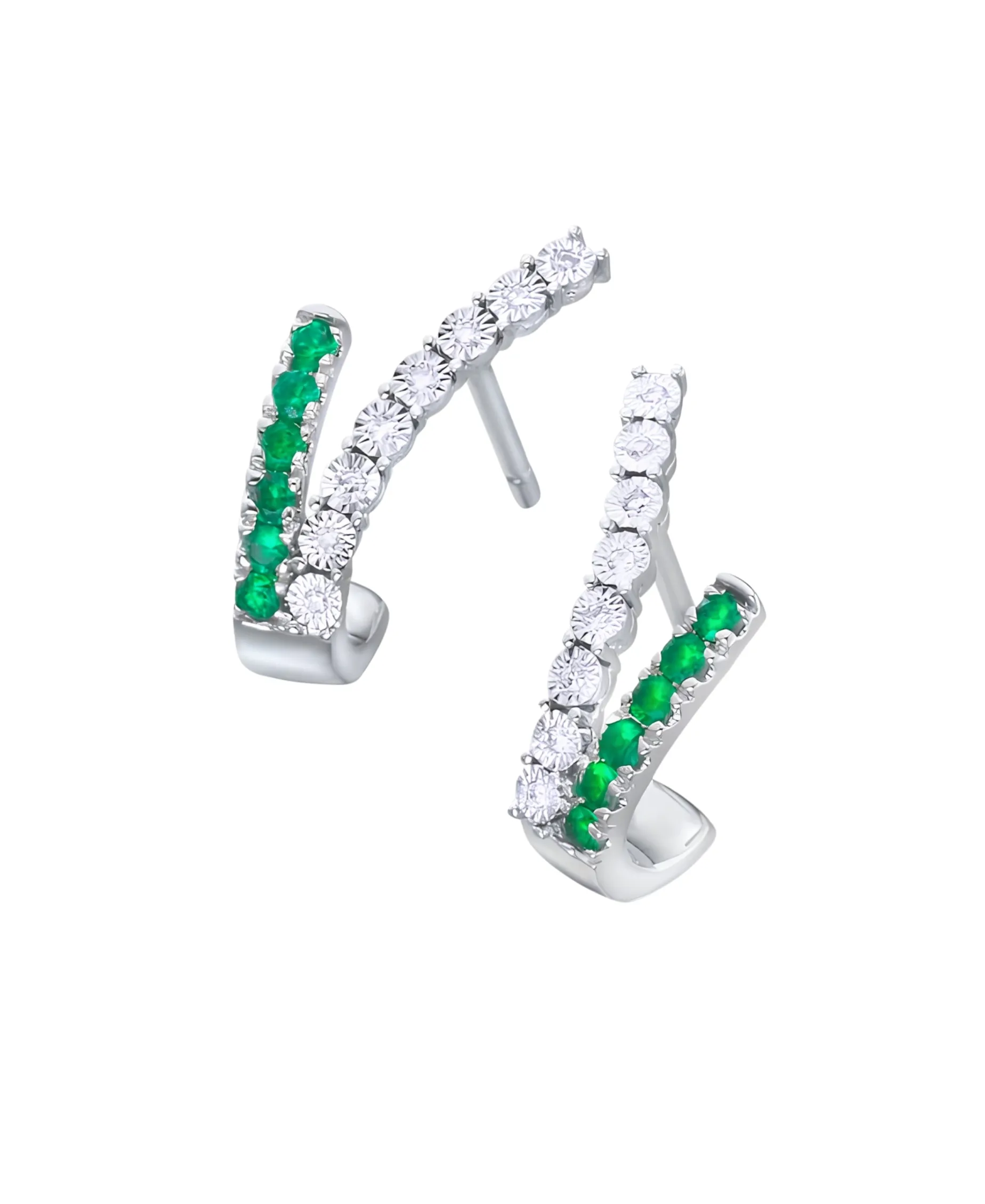 Pendientes LECARRÉ Oro Blanco Cruzados con Esmeraldas y Diamantes | GB237ES.00