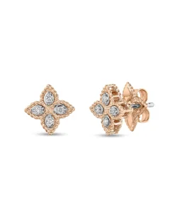 Pendientes Roberto Coin Princess Flower Mini Oro Rosa Con Diamantes | ADR777EA0641