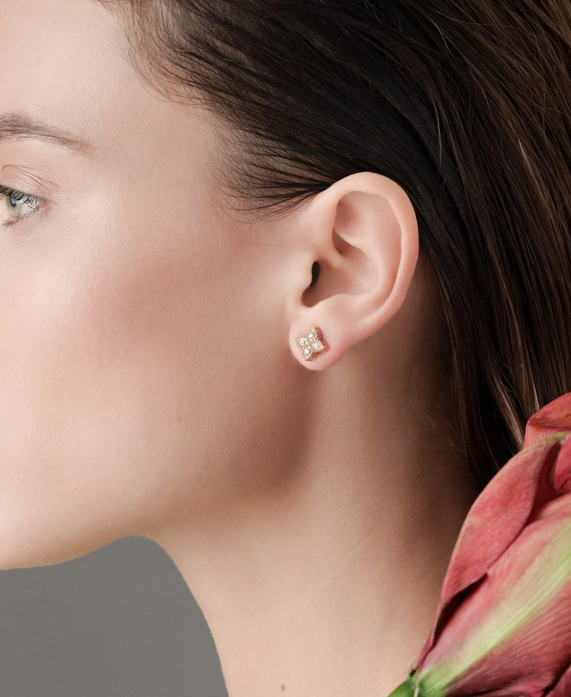 Pendientes Roberto Coin Princess Flower Mini Oro Rosa Con Diamantes | ADR777EA0641