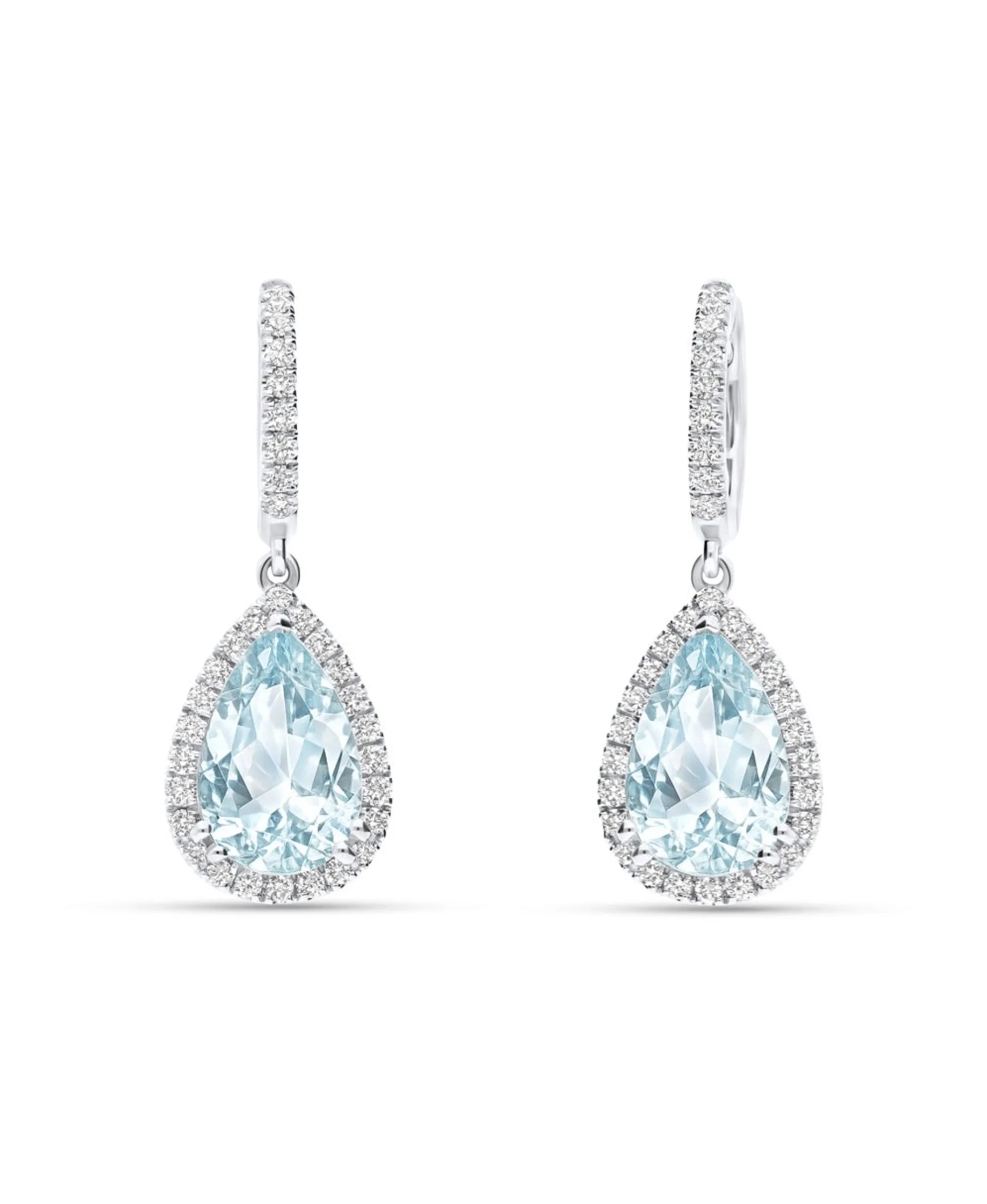 Pendientes Roseta con Aguamarinas Talla Oval 4,79 cts y Diamantes en Oro Blanco 18K