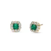 Pendientes Roseta con Esmeraldas Talla Princesa y Diamantes en Oro Amarillo