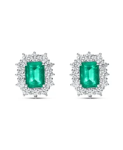 Pendientes Roseta de Esmeraldas 3,06 cts y Diamantes en Oro Blanco