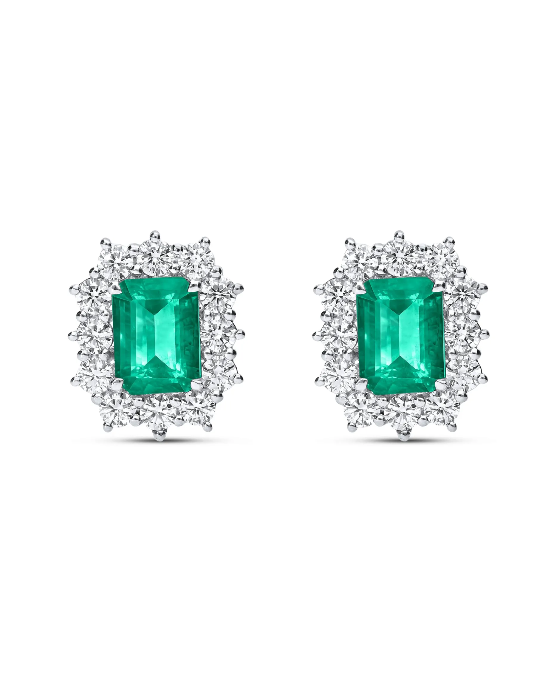 Pendientes Roseta de Esmeraldas 3,06 cts y Diamantes en Oro Blanco