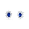 Pendientes Roseta de Zafiros 1 cts Talla Oval y Diamantes en Oro Blanco
