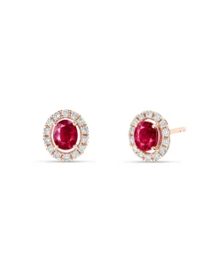 Pendientes Tipo Roseta con Rubíes 0,82 cts y Diamantes en Oro Rosa