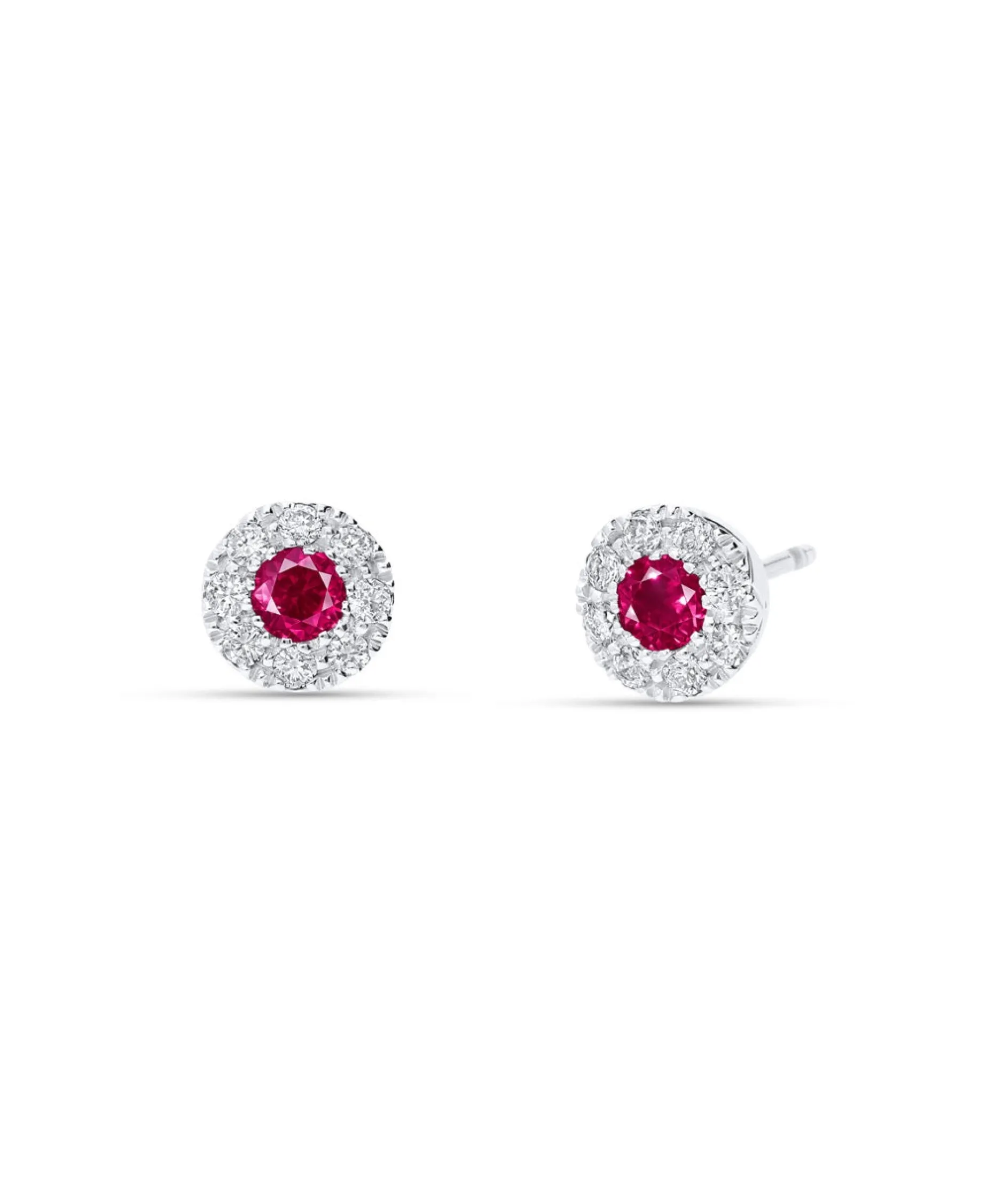 Pendientes Tipo Roseta con Rubíes y Diamantes en Oro Blanco