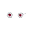 Pendientes Tipo Roseta con Rubíes y Diamantes en Oro Blanco