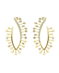 Pendientes trepadores Marina García Plata Bañada en Oro 18K Circonitas Blancas | 91007PD