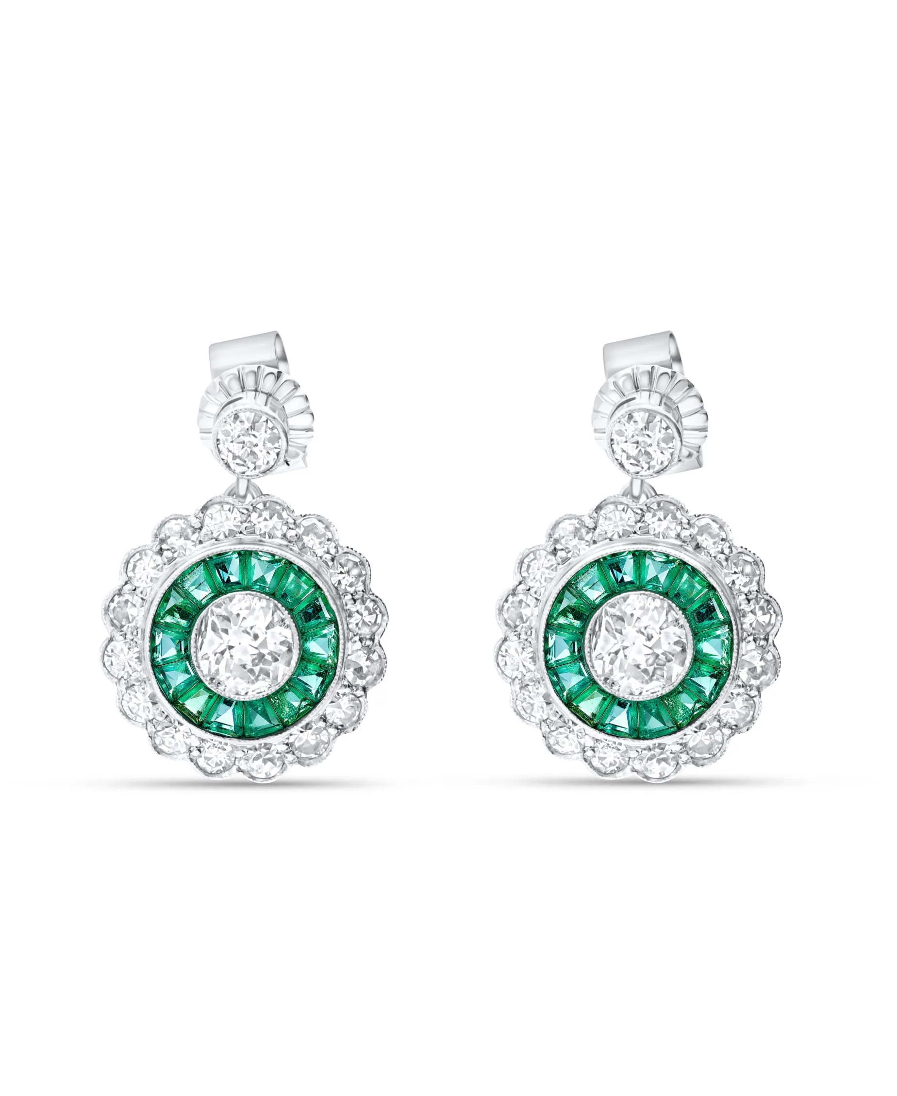 Pendientes Vintage Ojo de Perdiz con Esmeraldas 1,68 cts y Diamantes 4,30 cts en Platino