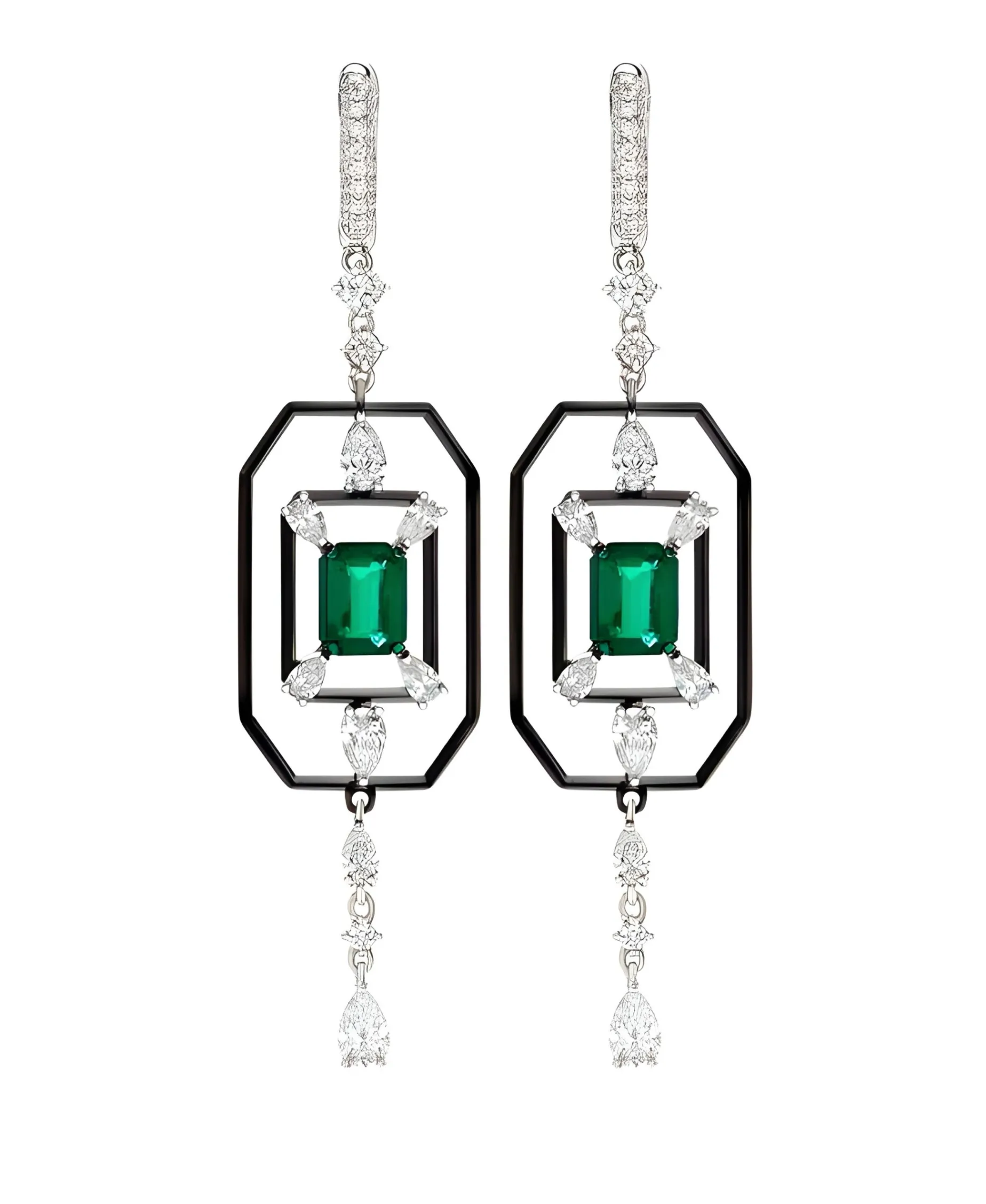 Pendientes Zambia con Esmeralda 2,43 cts y Diamantes 2,94 cts en Oro Blanco