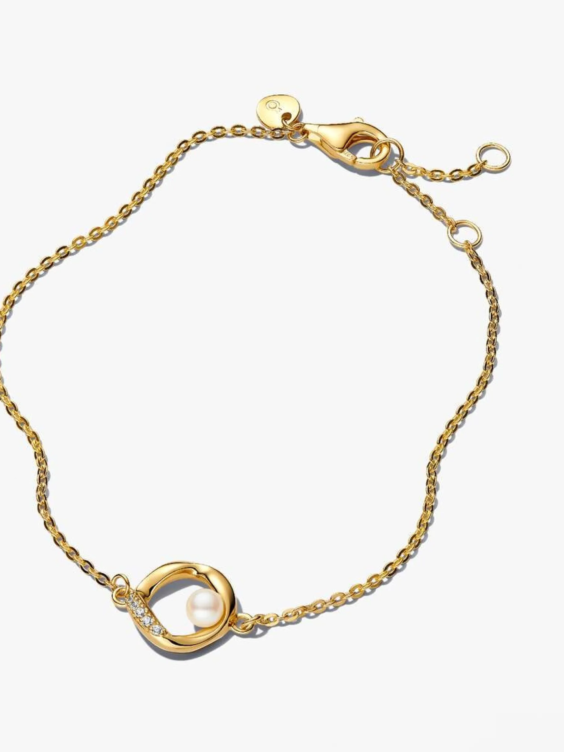 Pulsera Círculo PANDORA Forma Orgánica en Pavé y Perla - 563830C01-18