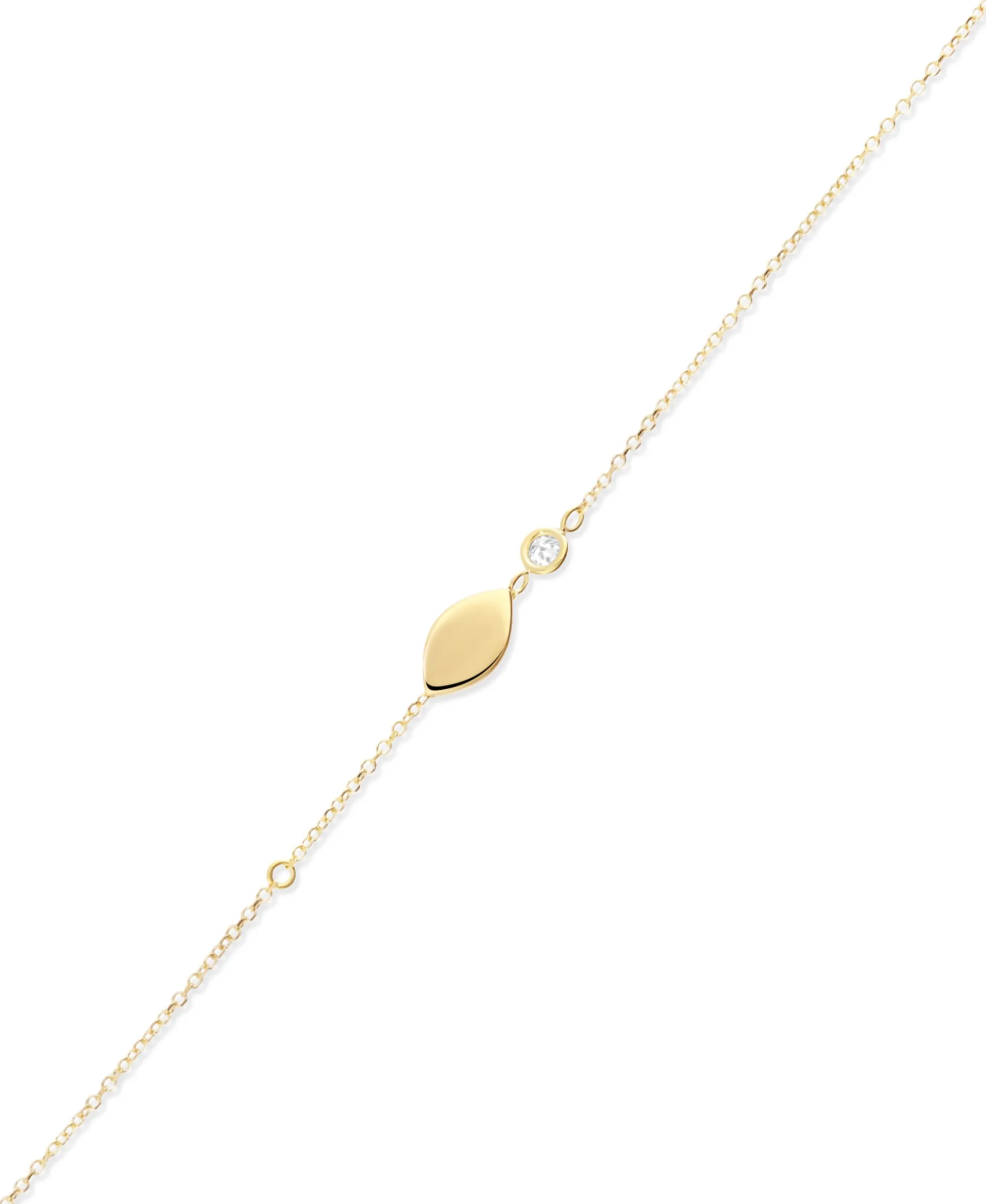 Pulsera Hoja con Diamante en Oro Amarillo