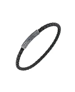 Pulsera Marco Dal Maso Lash Slim con Cierre de Cilindro en Plata y Cuero Negro | AGBR34-01BVPN2