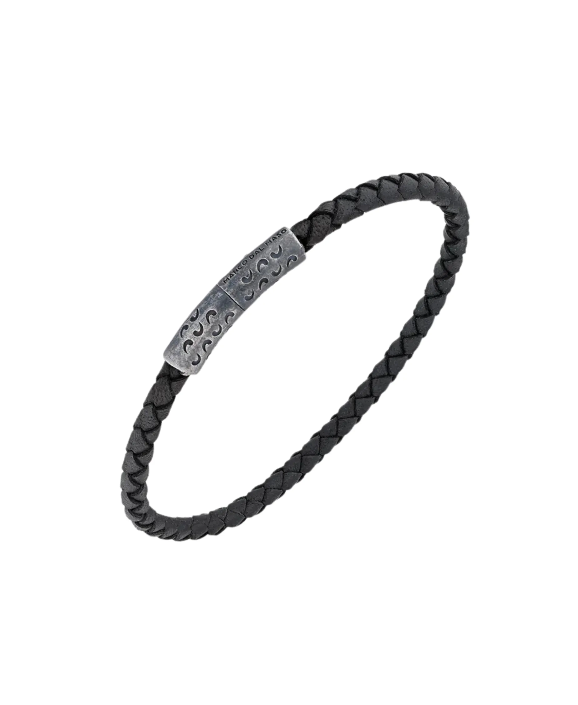Pulsera Marco Dal Maso Lash Slim con Cierre de Cilindro en Plata y Cuero Negro | AGBR34-01BVPN2