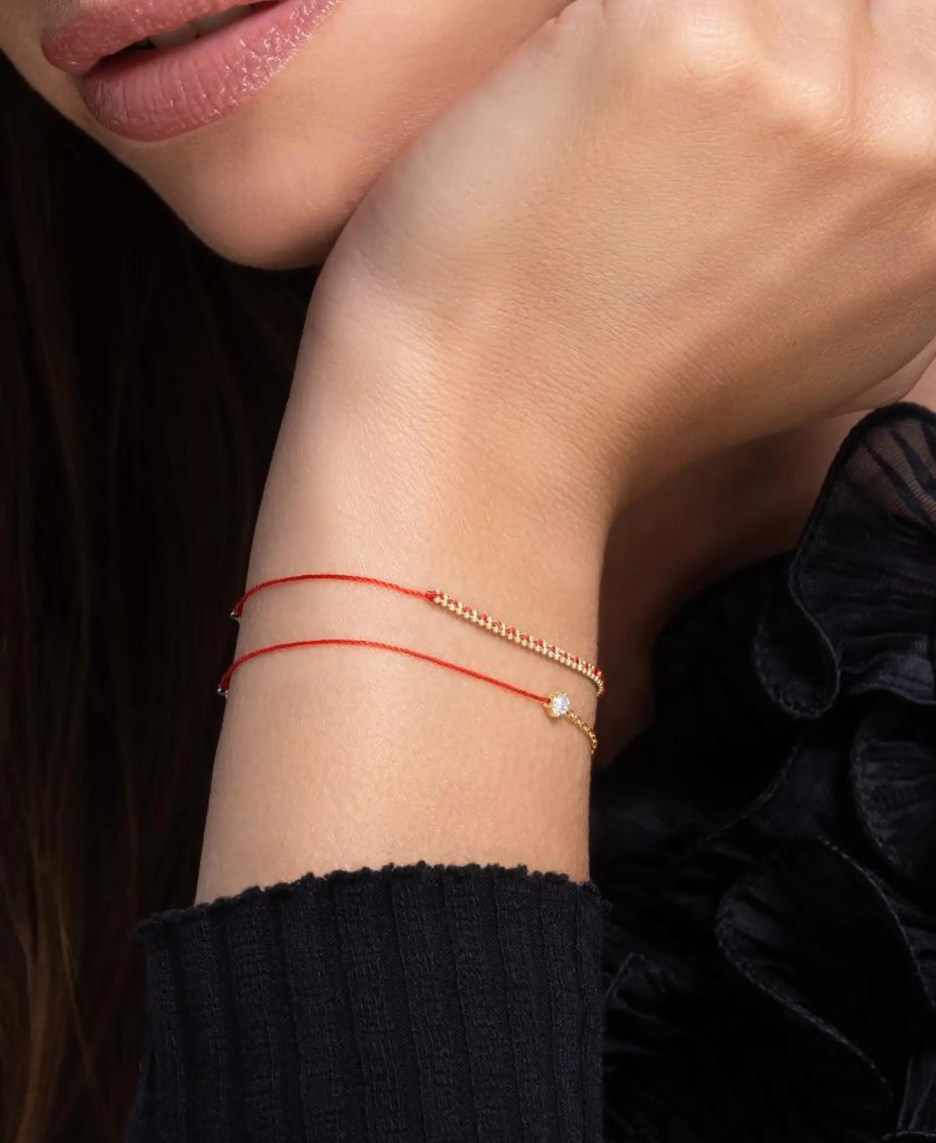 Pulsera Redline Eclipse Oro Amarillo Hilo Rojo | 616J