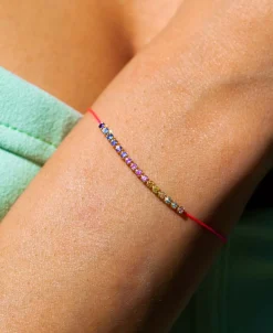 Pulsera Redline Marilyn Rainbow Oro Amarillo Hilo Rojo | 893J