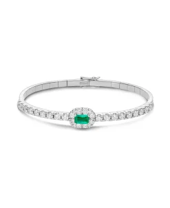 Pulsera Rígida Diamantes y Esmeralda 0,55 cts en Oro Blanco