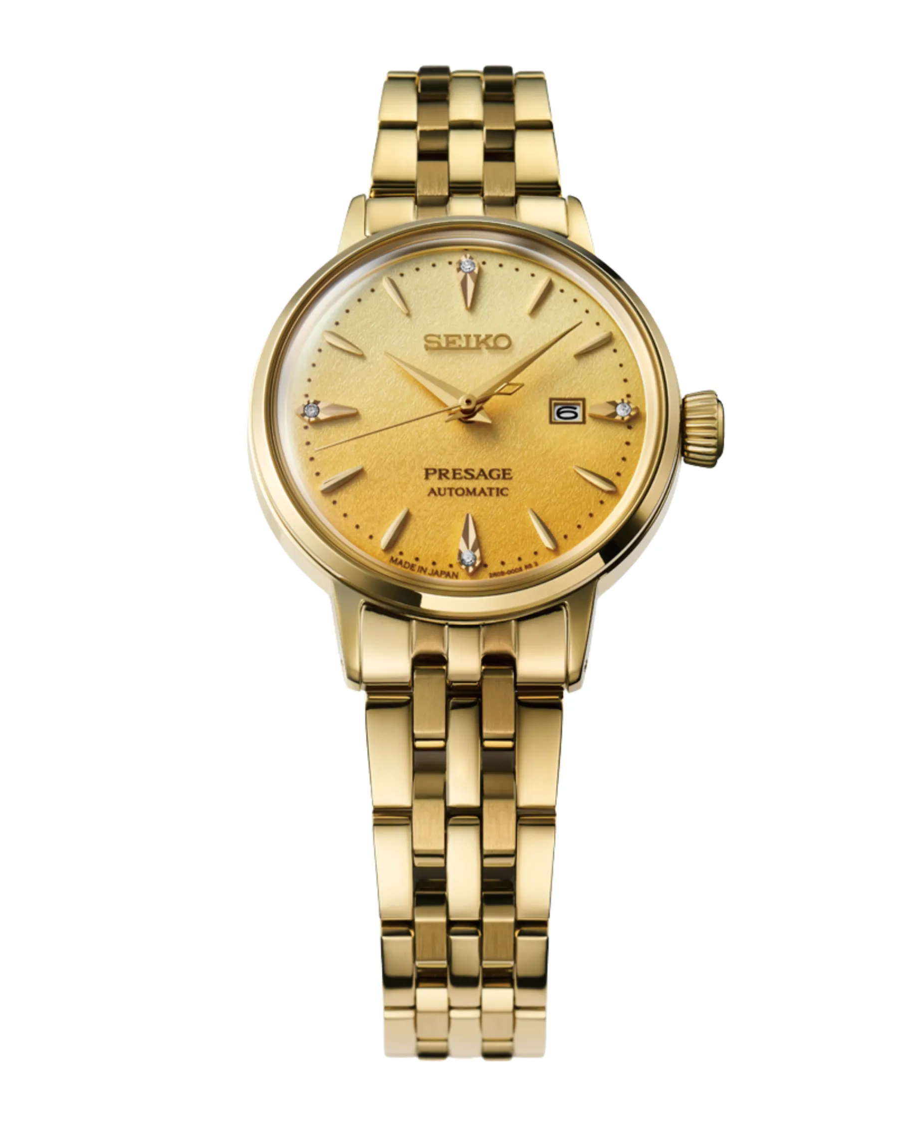 Seiko Presage Cocktail Time Eggnog Automático Diamantes Dorado 30,3 mm | SRE018J1